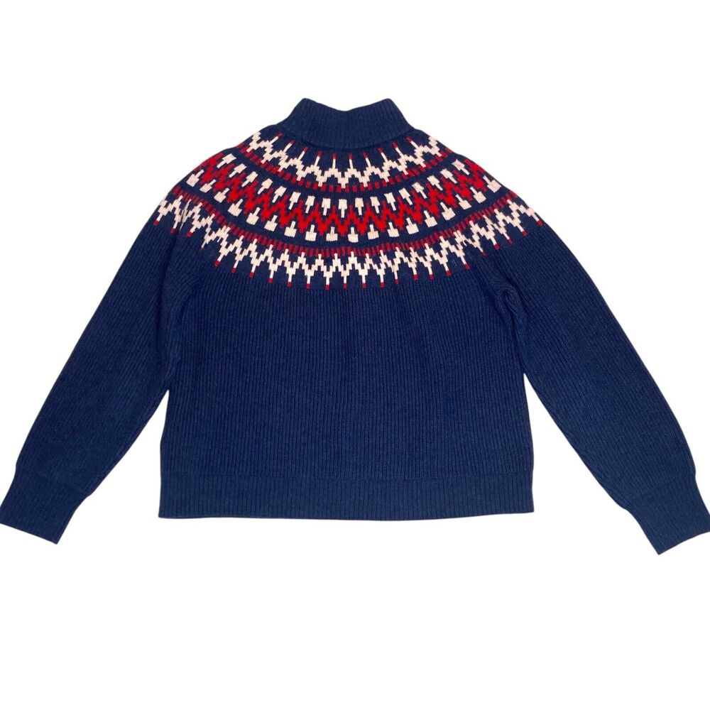J. Crew Navy Fair Isle Crewneck Sweater with Red & White Pattern